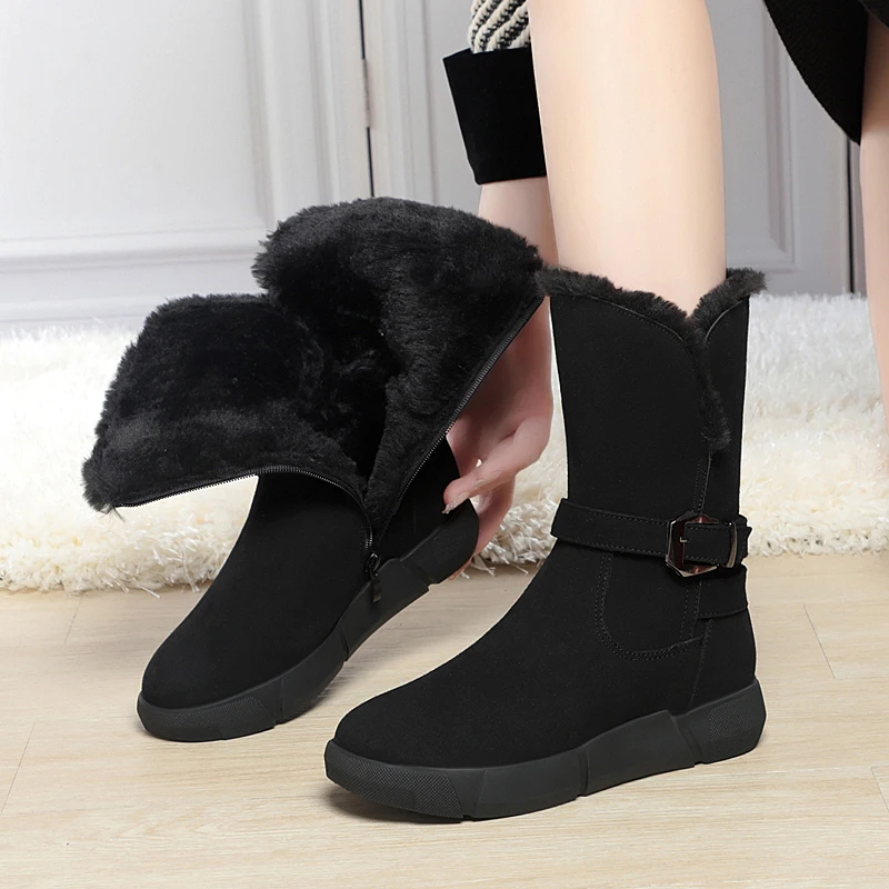 

DIMANYU Women's Boots Winter 2024 New Genuine Leather Large Size Women's Mid-calf Boots Non-slip Wool Warm Women's Snow Boots