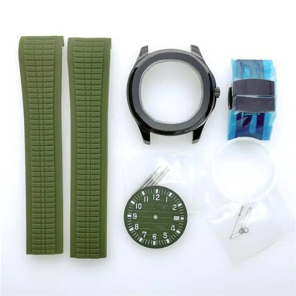 

44MM SUB Watch Case + Luminous Dial +Watch Hands +Same Color Silicone Strap for NH35 NH36 Movement Full Set Replacement Shell