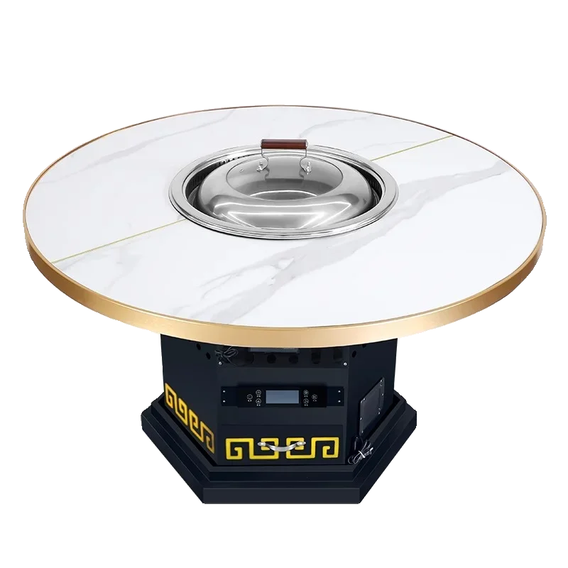 

Iron pot stew stove table, electric self-purification smokeless rock slab hot pot table