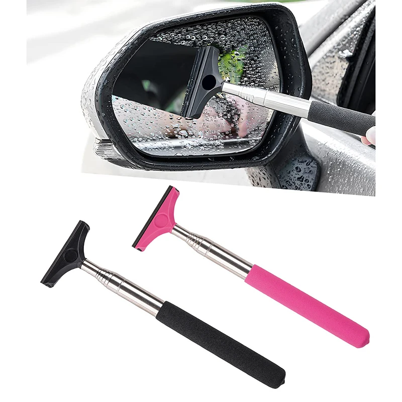 Raclette télescopique pour rétroviseur de voiture, nettoyeur de miroir automatique, manche long de 98cm, outil de livres de voiture, nettoyeur de brouillard de verre