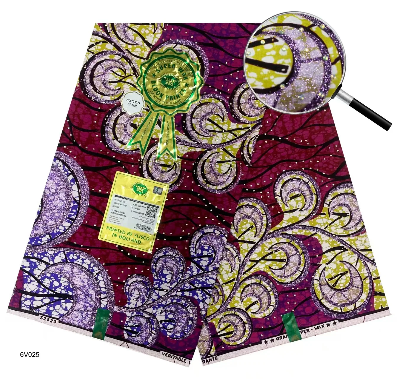 African Wax Fabric WIth Crystal Strips Wax Block  Fabrics For Women Dress, 6 Yards/Lot African Wax view 6