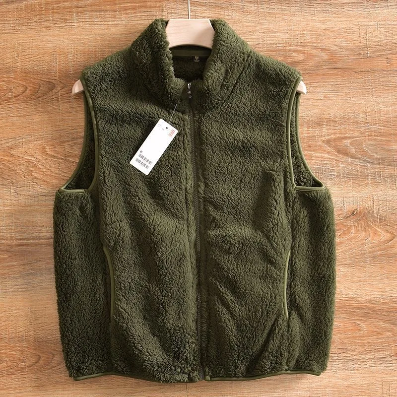 

Double-Sided Coral Fce High-Efficiency Warm Vest Men's Retro Stand Collar Color Couple's oulderl Svel Ves...