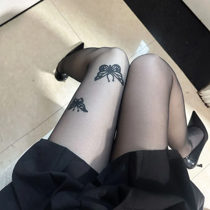 

Black Thin Butterfly Pattern Pantyhose, Anti-slip Anti-scratch Polka Dot Tights, Bow Decoration JK Daily Leggings for Summer