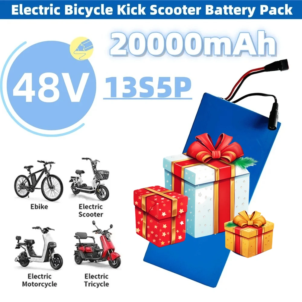 

13s5p 48v 20000mAh 18650 Lithium Battery 13S5P 1000W 48V 20Ah Battery Pack +54.6V 2A Charger