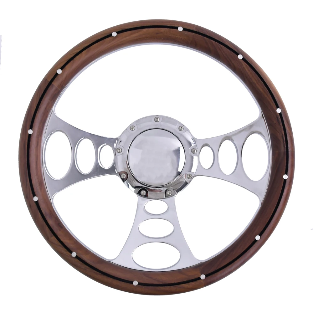 

350MM 14 Inch Riveted Light Wooden Grip Racing Steering Wheels 8mm Bracket Drift Sport Steering Wheel for 9 hole Vintage Car