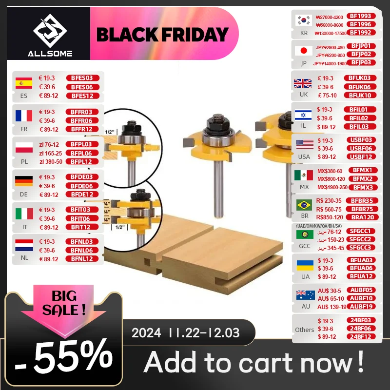 ALLSOME 2PC Tongue & Groove Router Bit Set 3/4