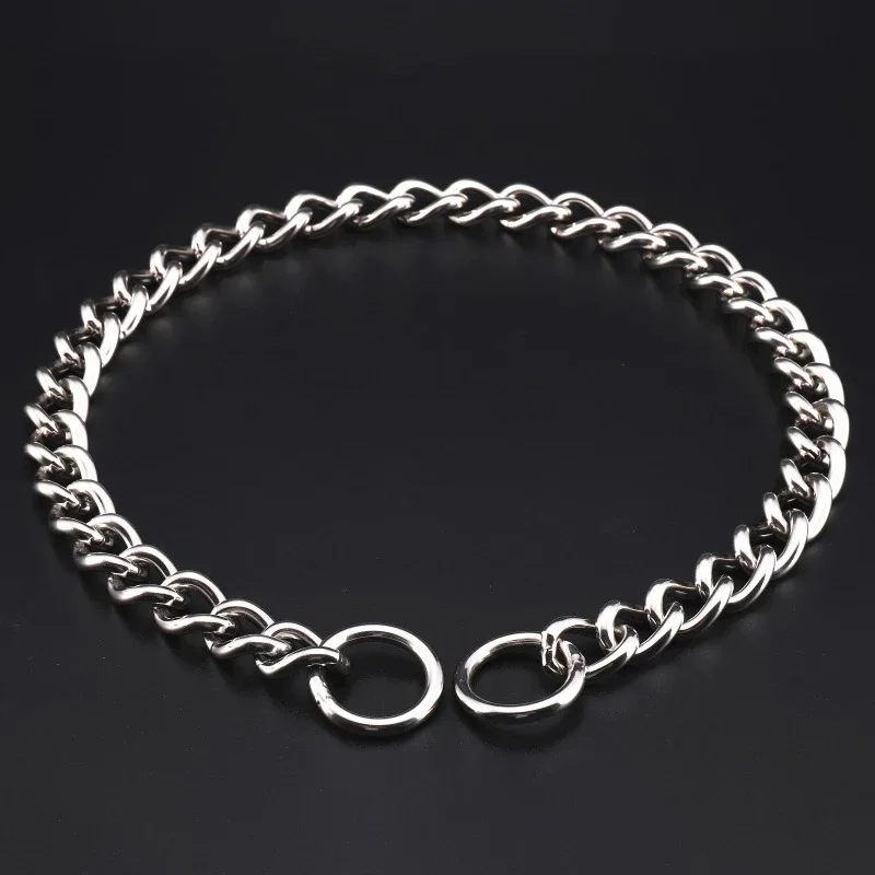 Metal Stainless Chain Dog Collar Silver Cuban Link Dog Slip Chain Choke Collar Steel Strong Slip Dog Collars for Pet