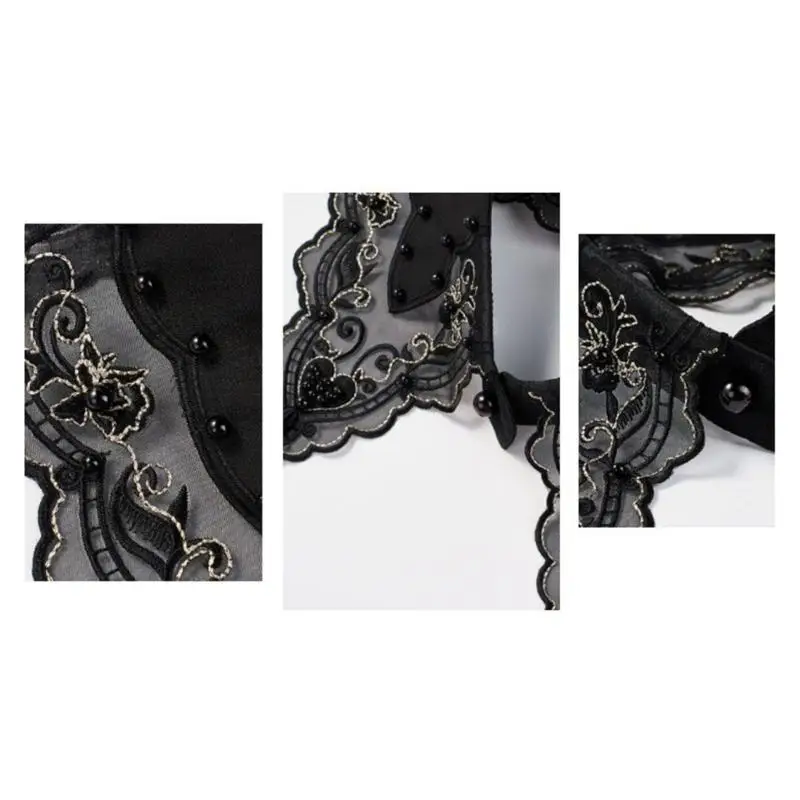 

39BB Nacre Embellished Detachable Shirt Collar Premium Embroidery Unisex Fashion Ite