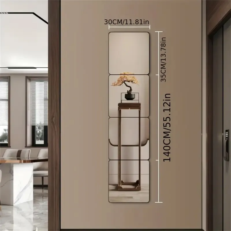 ليس من السهل كسر مرآة الحائط مرآة 28 × 28 سنتيمتر 4-قطعة مجموعة يمكن أن تكون DIY بها بنفسك المرفقة مرآة مادة الاكريليك الديكور الداخلي مرآة فيلم تركيب بسيط مريحة خفيفة الوزن كامل طول مرآة الموقف مرآة #4