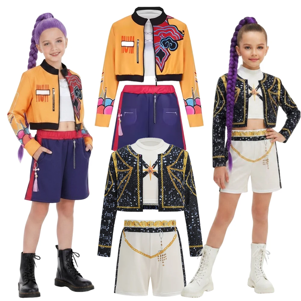 Image of Mädchen Tanzoutfit 3-teiliges Set Halloween Cosplay Top Jacke Rock Shorts Koreanisches Rollenspiel Sänger Show Bühnen-Performance Kostüm