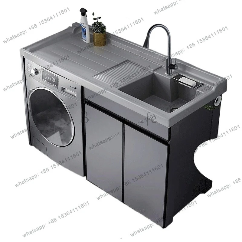 Factory Direct Sales LH Balcony Space Aluminum Washing Machine Cabinet Combination Hand Washbasin Integrated With Washboard
