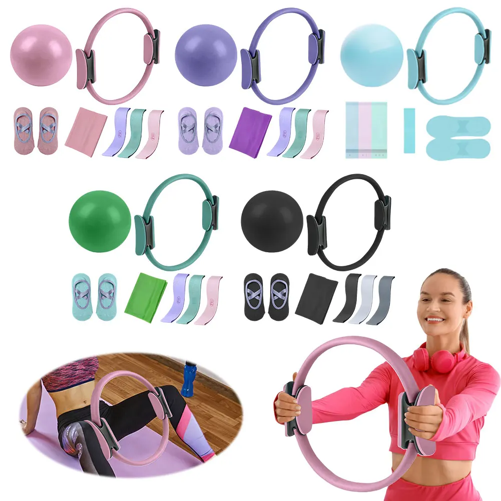5-teiliges Pilates-Essential-Set mit Toning-Pilates-Ring und Widerstandsband, Pilates-Set, Trainingsgerät-Set für Anfänger, Toning
