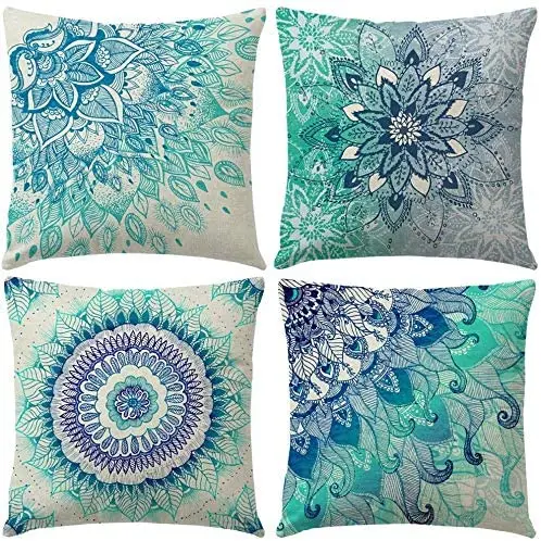 Leinen kissenbezug, retro stil mandala kissen abdeckung, geeignet für bett familie auto sofa 45x45 cm, sie können ihre muster