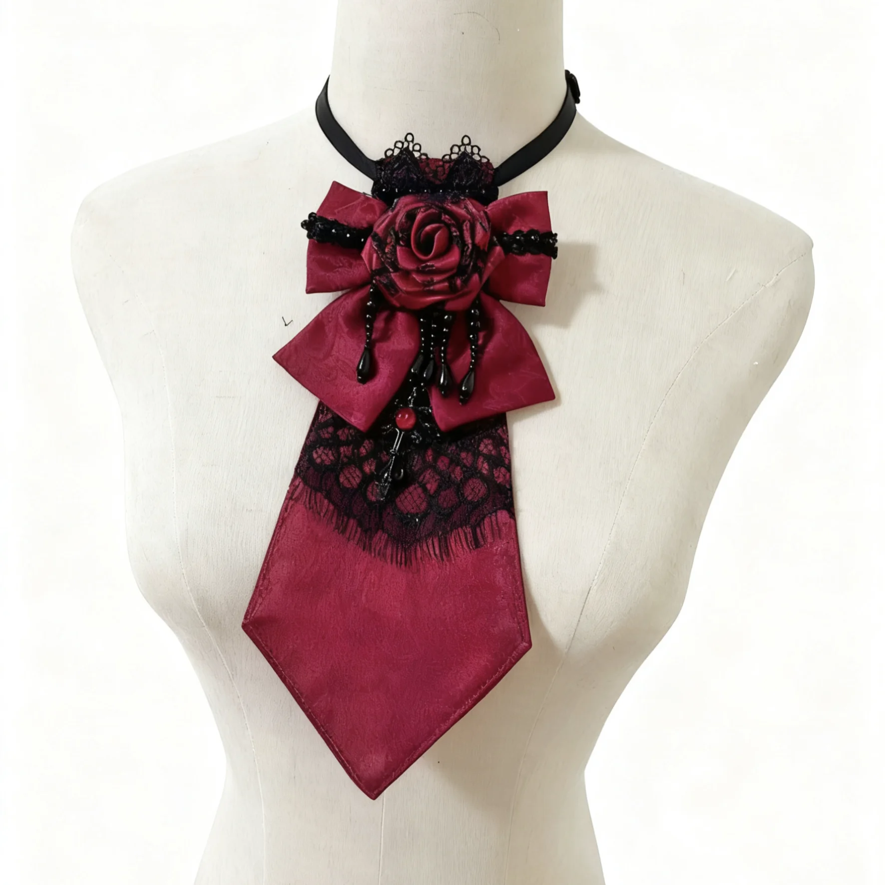 الرجعية شخصية JK الياقات الموحدة لؤلؤة الصليب وشاح الزخرفية القوطية روز نمط الظلام ربطة القوس فيونكة