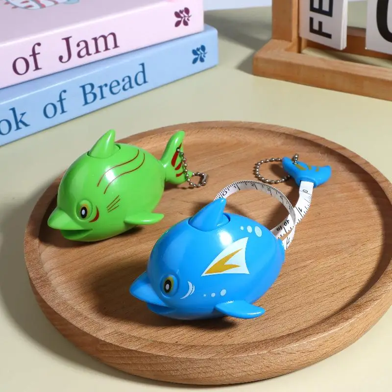 【MA】Cute Dolphin Shaped One Key Retract Soft Measuring Tape Portable Mini Ruler With Keychain For Body Sewing Measurement Use