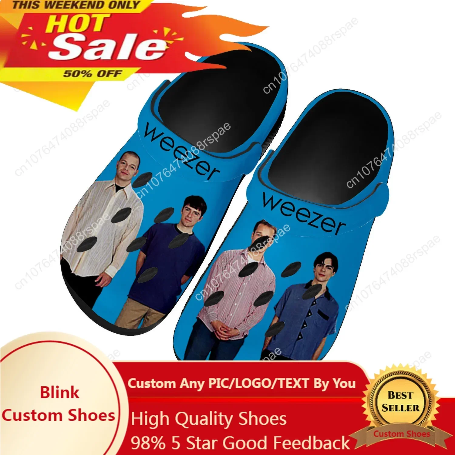 

Weezer Pop Rock Band Home Clogs Custom Water Shoes Mens Womens Teenager Shoe Garden Clog Breathable Beach Hole Slippers Black