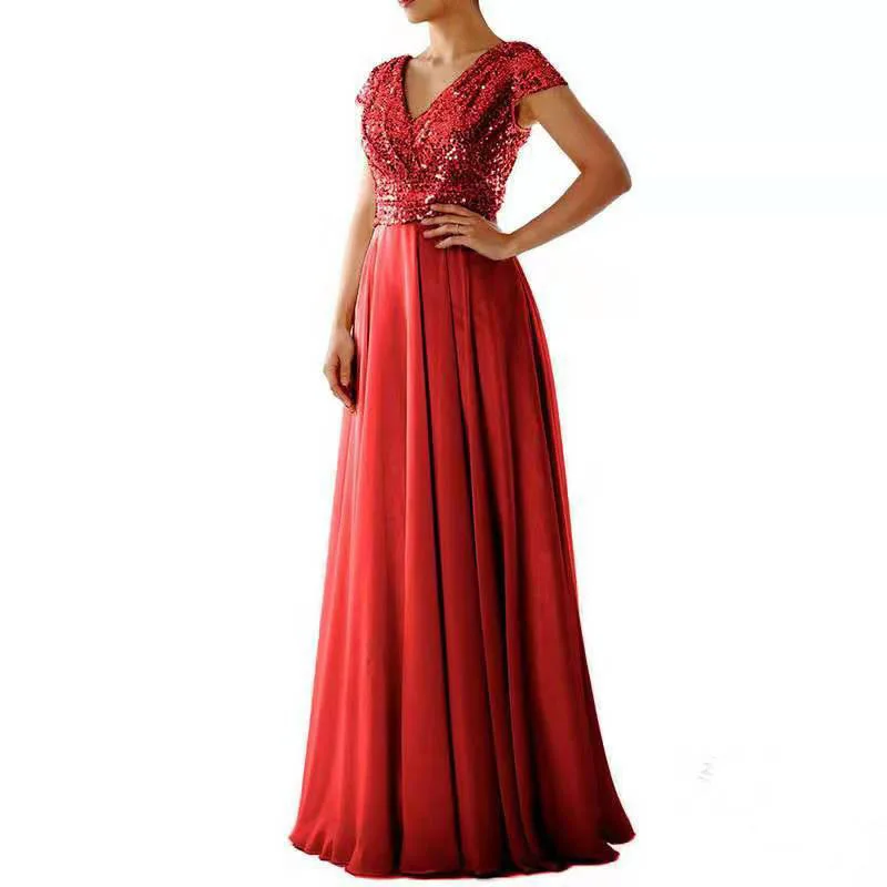 Robe de soirée formelle pour femmes, Sexy, paillettes, col en V, longueur au sol, pour fêtes, réunions, Banquets, bals de mariage, événements formels
