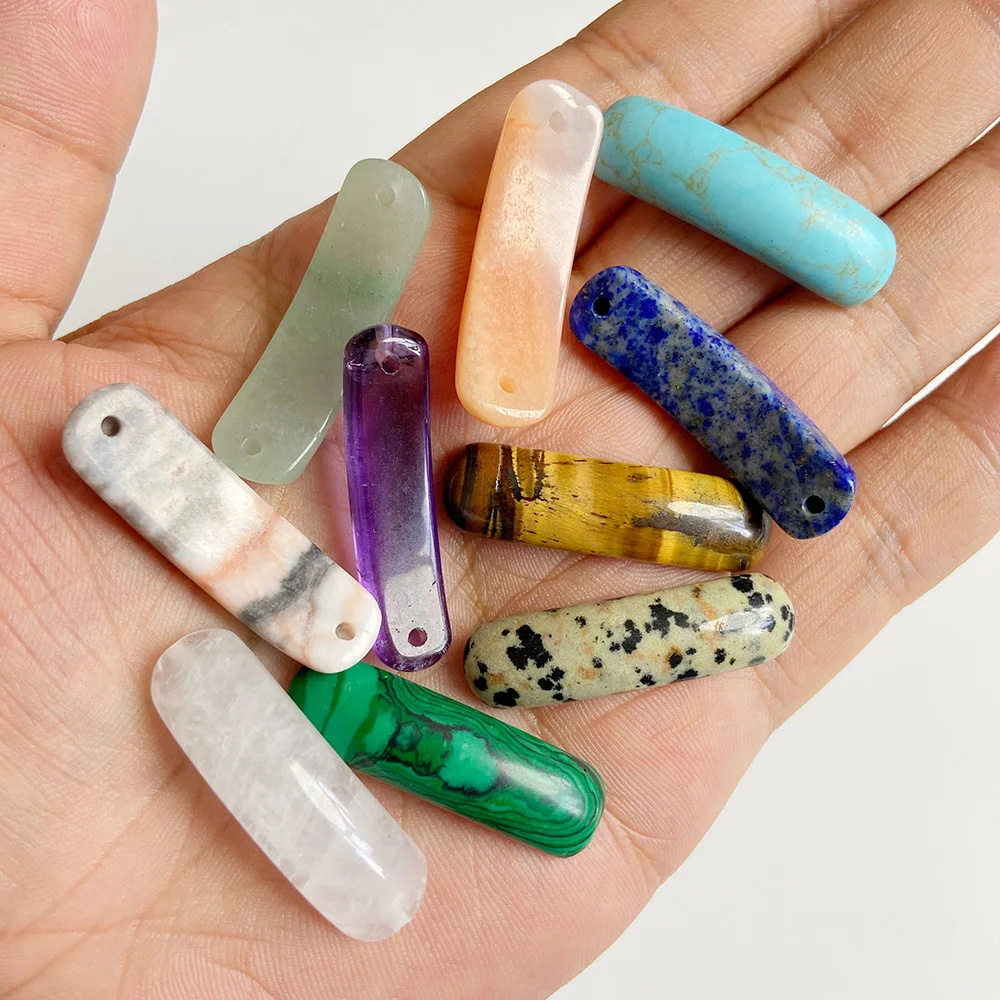 Natural Stone Rectangle Bar Charms Accessories Beads Amethysts Lapis Lazuli Energy Connector Stone Beads for Jewelry Making