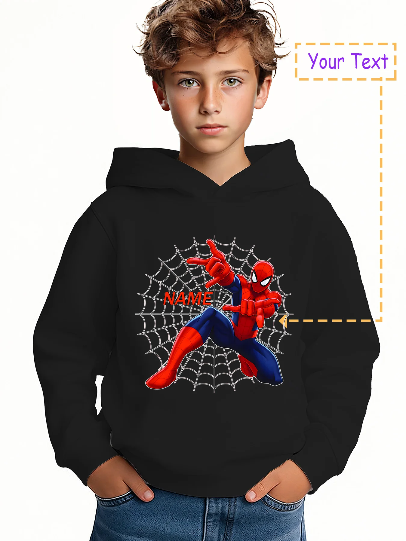 

MINISO Spider-Man Web Effect Children's Hoodie - Spider-Man background and Spider-Man is a must-have for gamers and themed