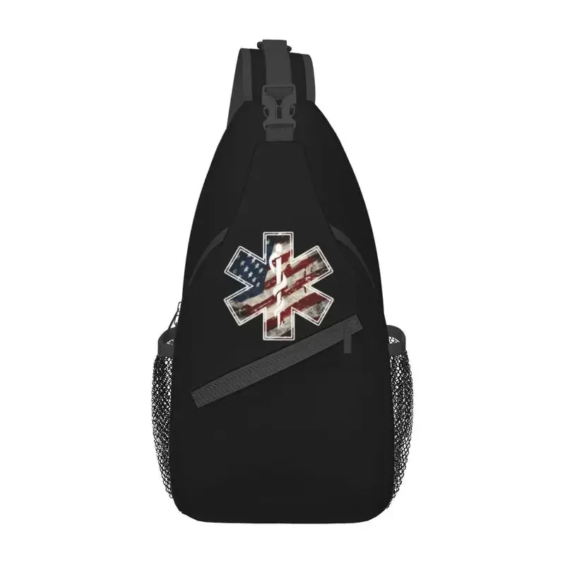 Emt Of Life Sling Chest Crossbody Bag Men Cool American Flag Shoulder Backpack for Traveling