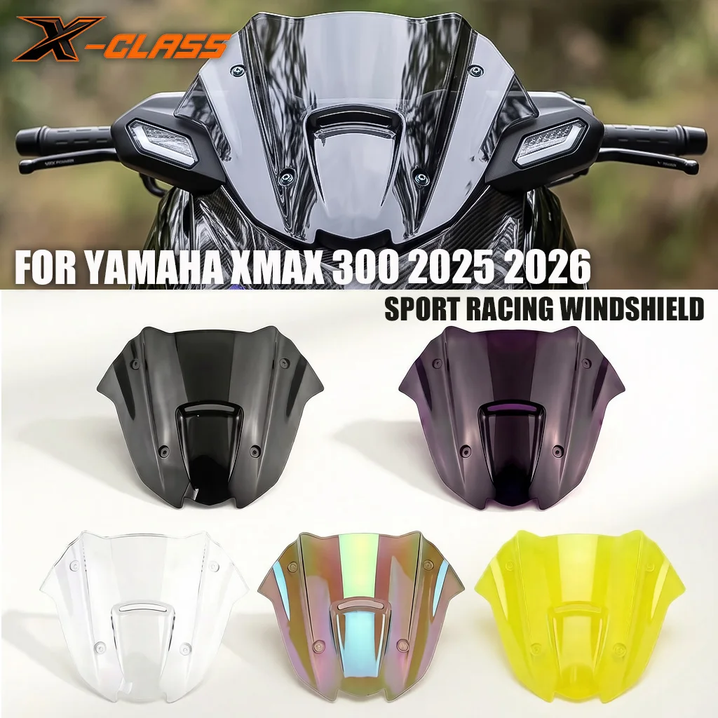 X-CLASS Motorcycle Sport Racing Windshield PC Flyscreen Compact Front Wind Deflector Transparent for Yamaha XMAX 300 2025 2026