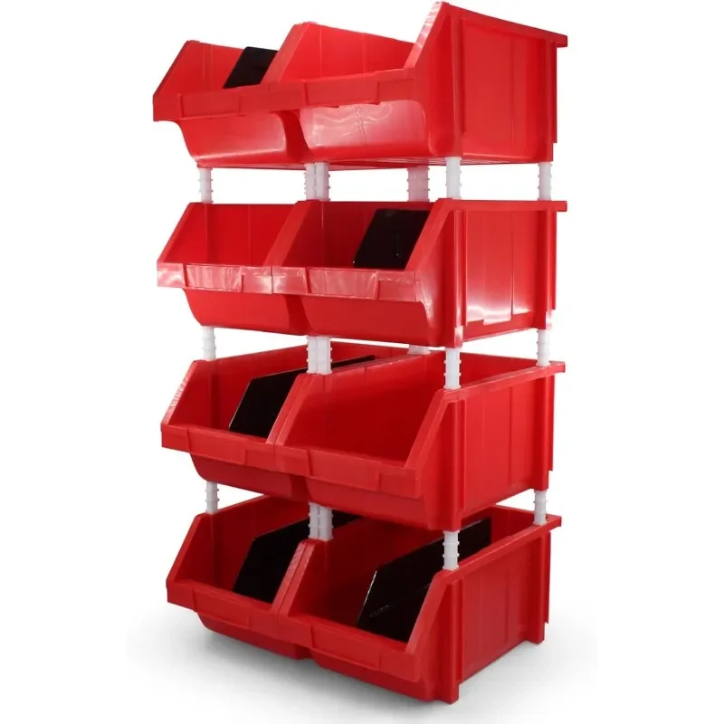 thermoplastic storage bin organizer, Stackable, Hangable, Side-connect (RED (2 PACK), LARGE