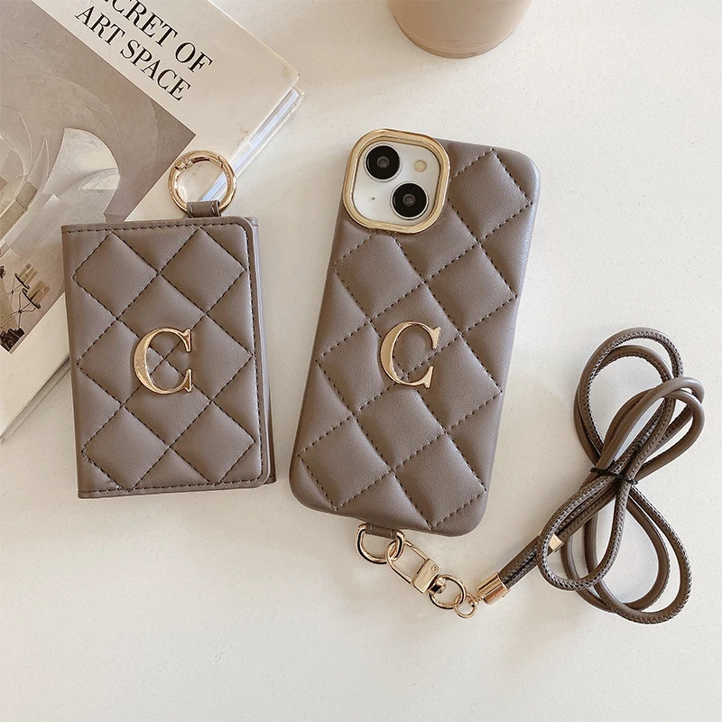 Customized Leather Phone case for iPhone16 15 14 13 12 11ProMax cardholder name letter wallet crossbody lanyard anti-fall Cover