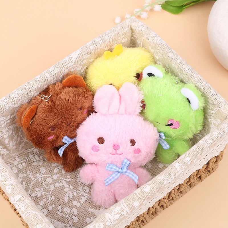 1PC Cartoon Plush Animal Keychain Mini 4 Animal Little Bear Rabbit Frog Chicken Stuffed Plush Toy Decorate