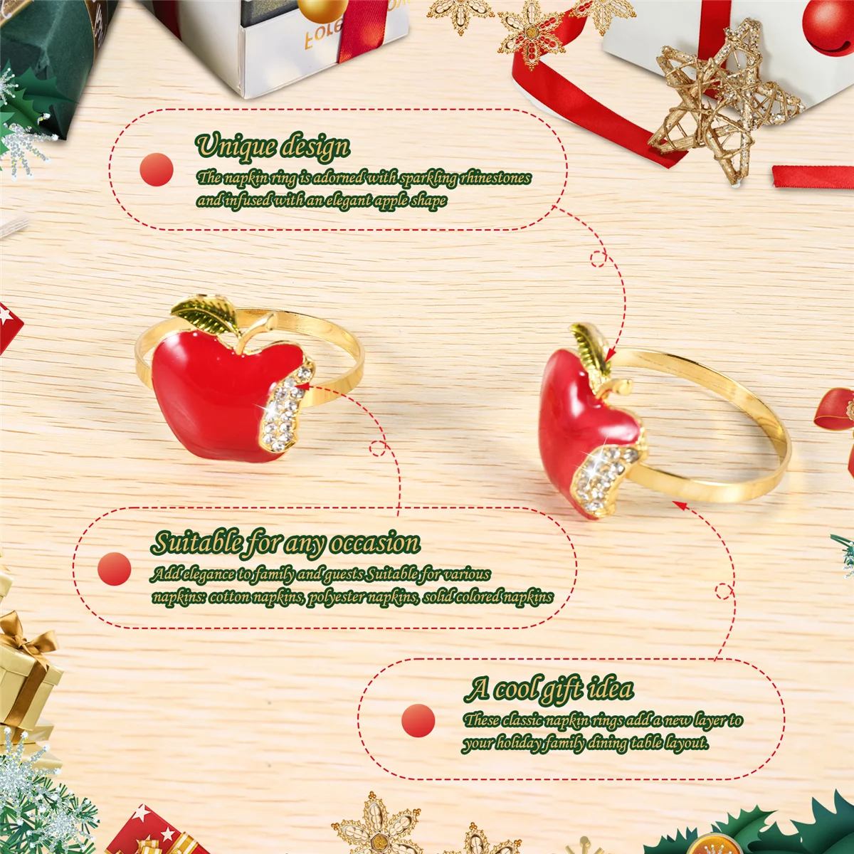 Portatovaglioli Set di 6, portatovaglioli con mela rossa per matrimonio, cena, banchetto, tovagliolo per natale, compleanno