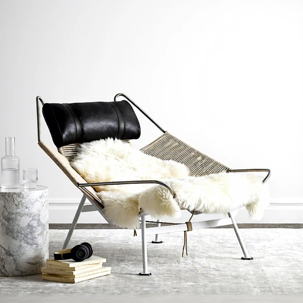 

Single Sailboat Leisure Flagline Chair Minimalist Classic Woven Metal Living Room Furniture with Hemp Rope Solid Back