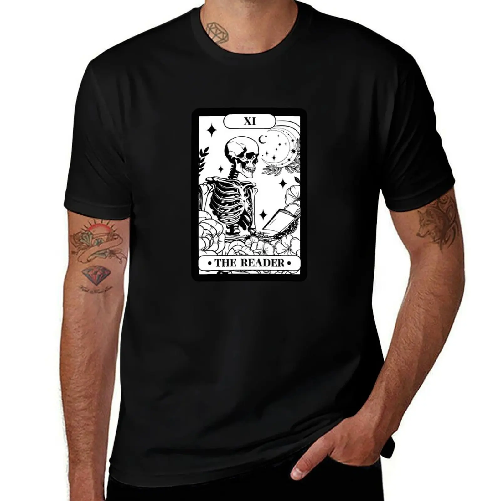 

The Reader Tarot Card Skeleton Reading Book T-Shirt t shirts for man cotton funny printed t shirts for man T-shirt
