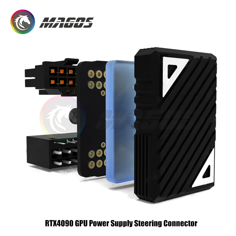 RTX4090 PSU 12VHPWR Adapter GPU Steering Connector 16Pin 16P ATX3.0 600W Elbow 12+4Pin Wiring Artifact Black/Silver