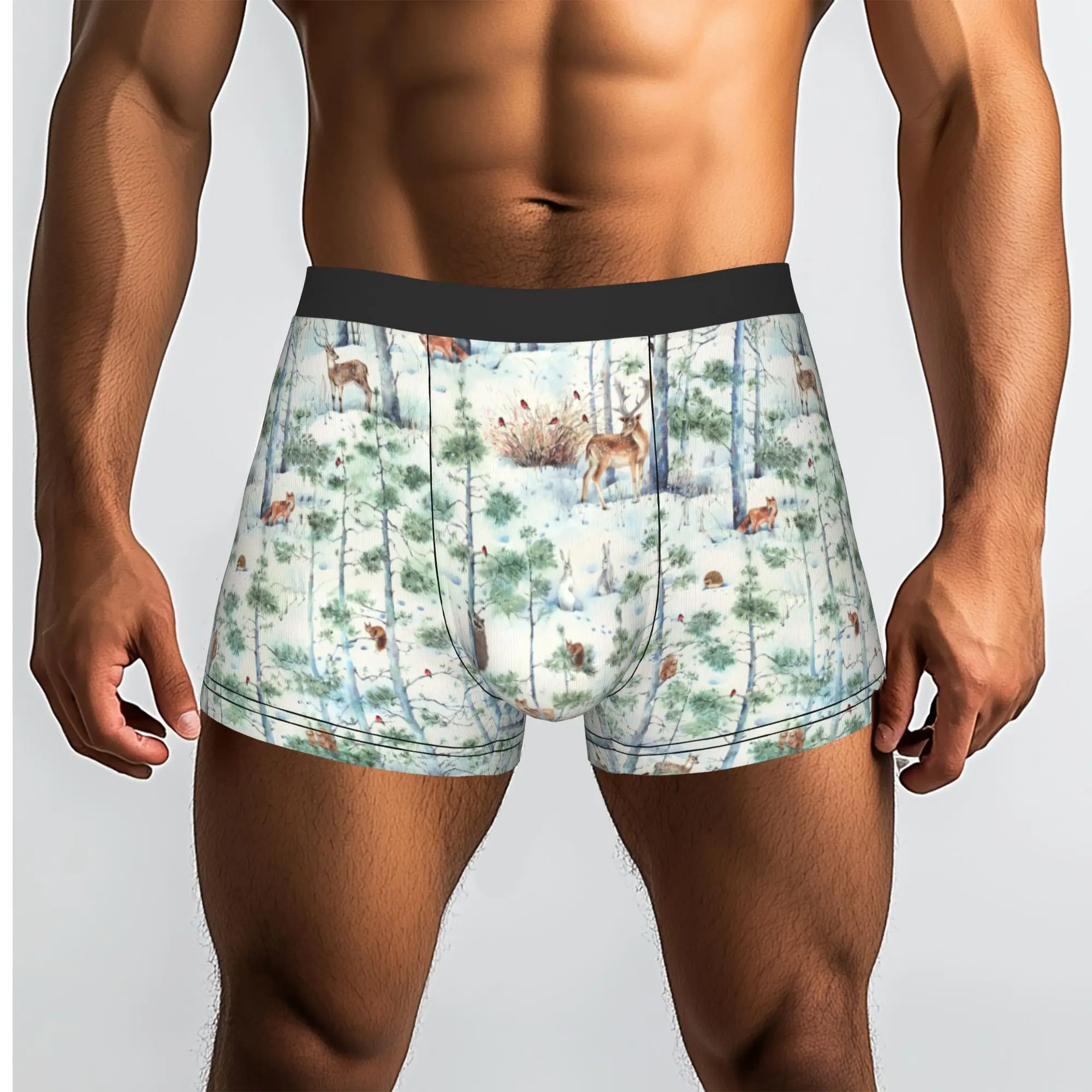 Custom Winter Woodland Christmas Gift Boxers Shorts Men's  Briefs Underwear Novelty Underpants