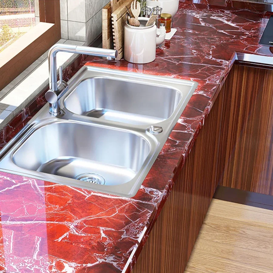 Red Marble Waterproof Vinyl Self Adhesive PVC Wallpaper for Bathroom Kitchen Cupboard Countertops Decorative Contact Paper