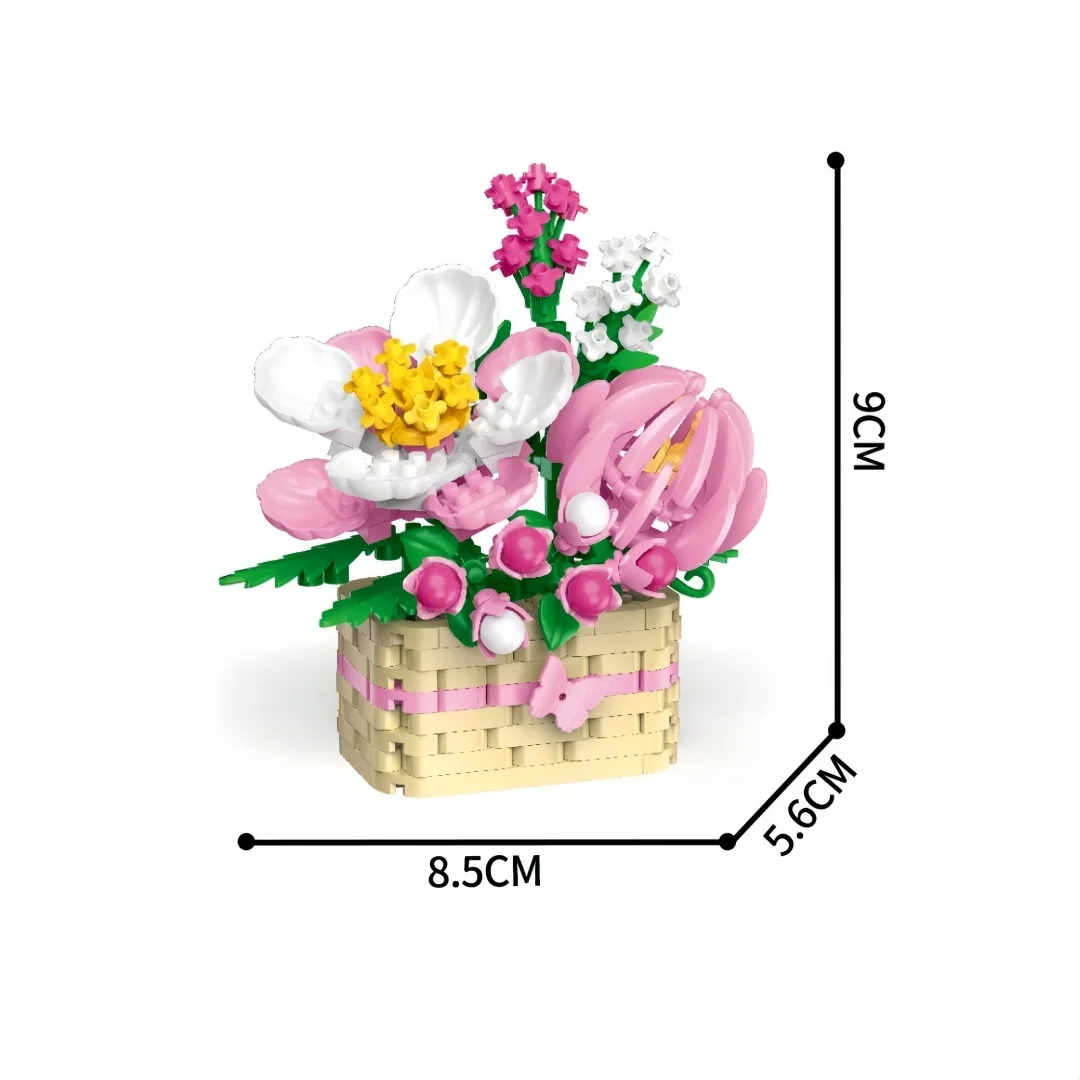 KNEW BUILT Blumenkorb Mikro-Baustein-Set – Charmanter Schreibtischgarten, Romantisches Valentinstagsgeschenk für Sie, Jubiläumsandenken – Detail 5