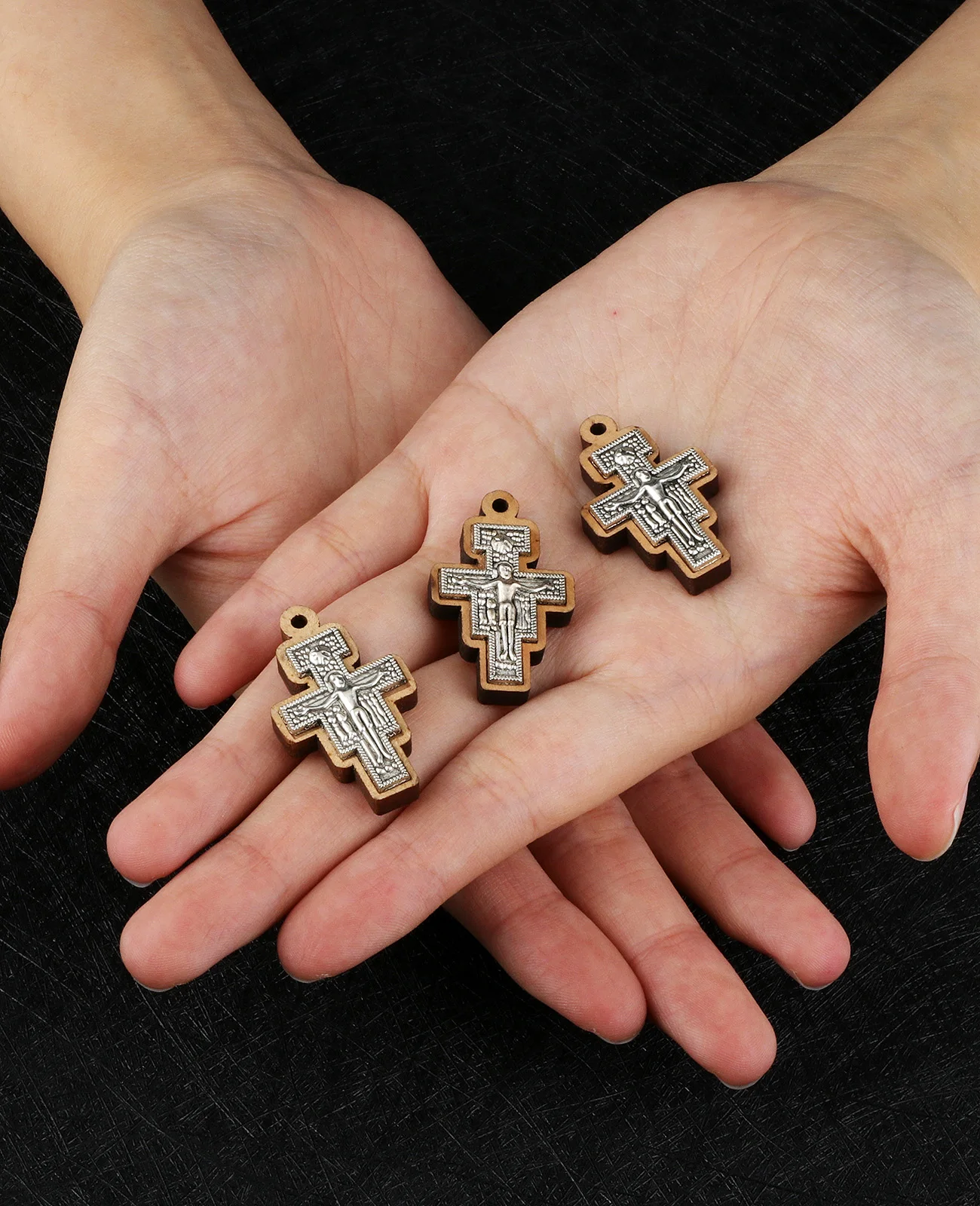 Cottvott 5Pcs/Lot Crucifixion Jerusalem Wooden San Damiano Cross Pendant for DIY Necklace Bracelet Keychain Jewelry Making Parts