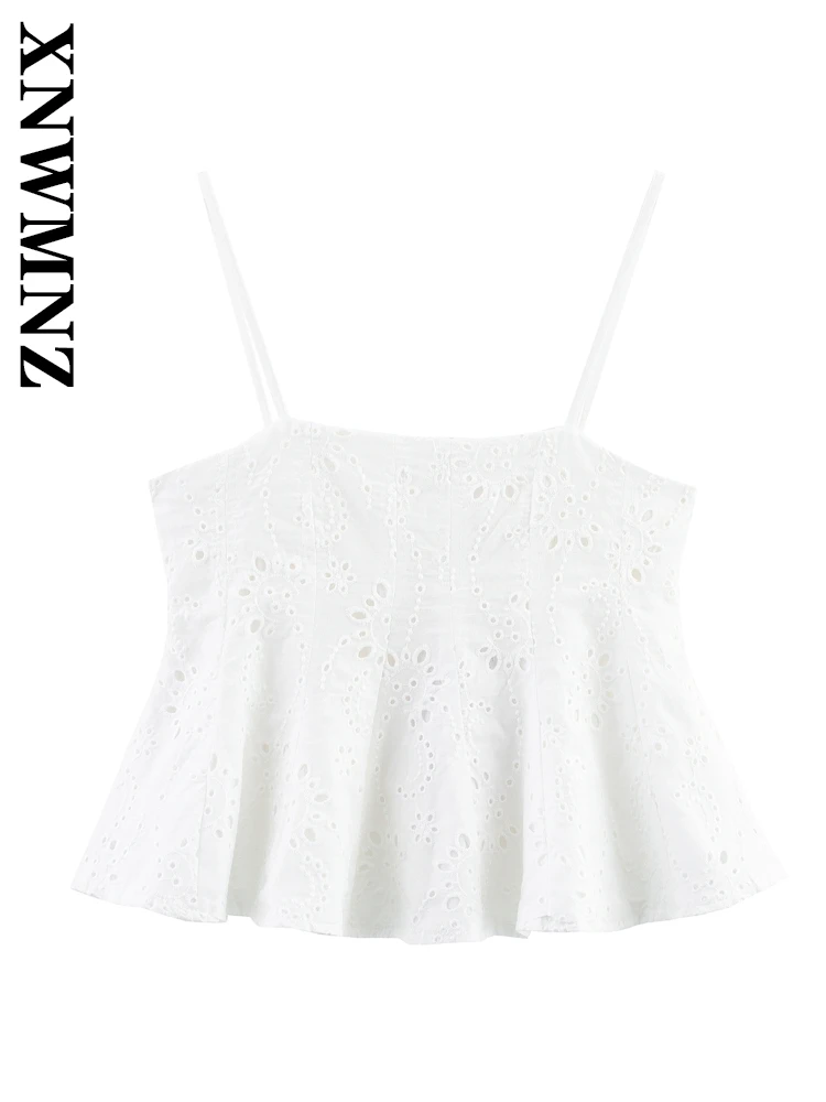 

XNWMNZ 2025 Summer Woman's Sexy Simple Shoulder Sleeveless Short Vest Chic club Lady White thin shoulder strap Slip Top zipper