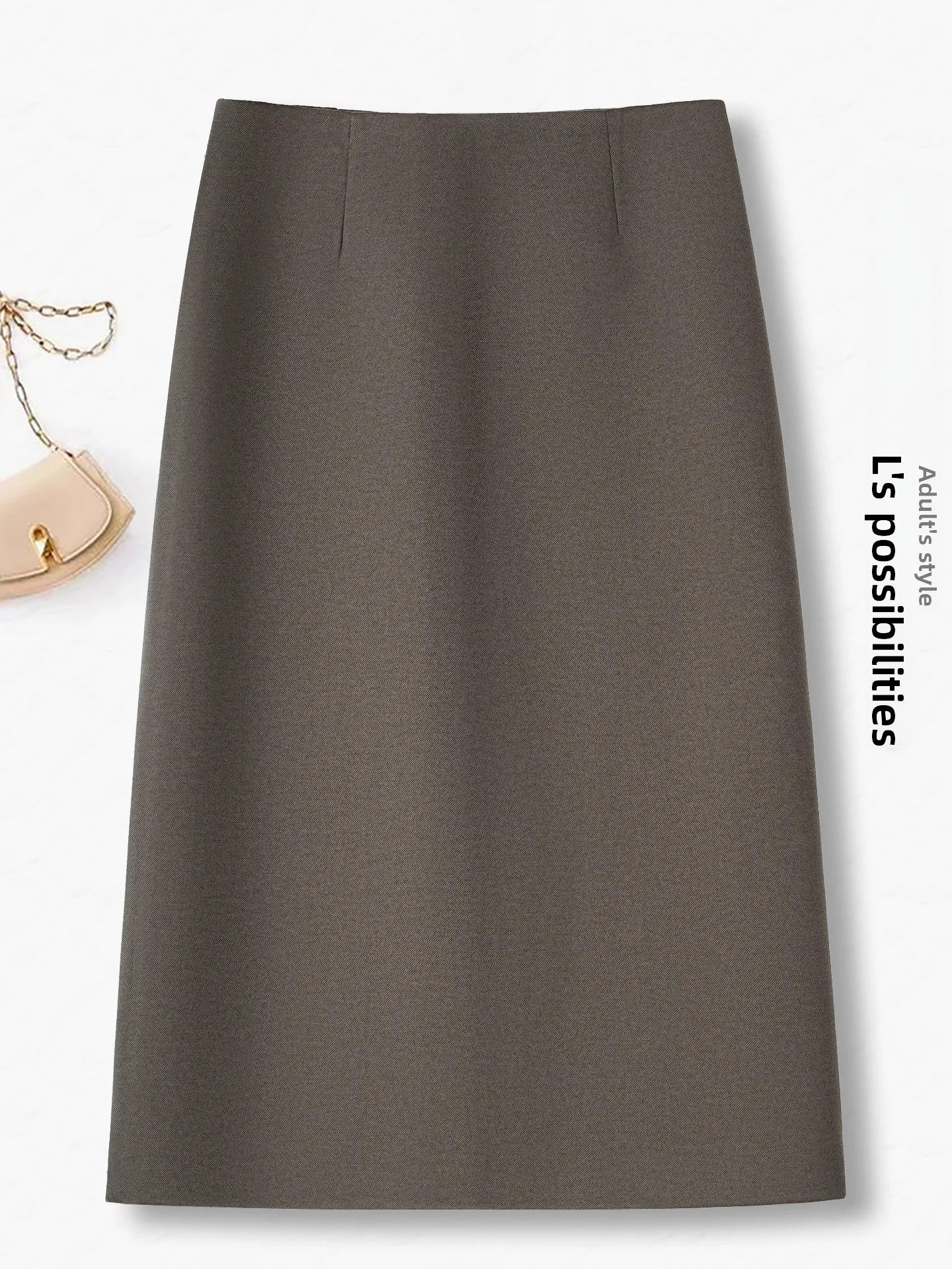 Gray Woolen High Waist Slim A-Line Suit Skirt Spring Autumn New Style One Step Wrap around Skirt Korean Style Commute Skirt