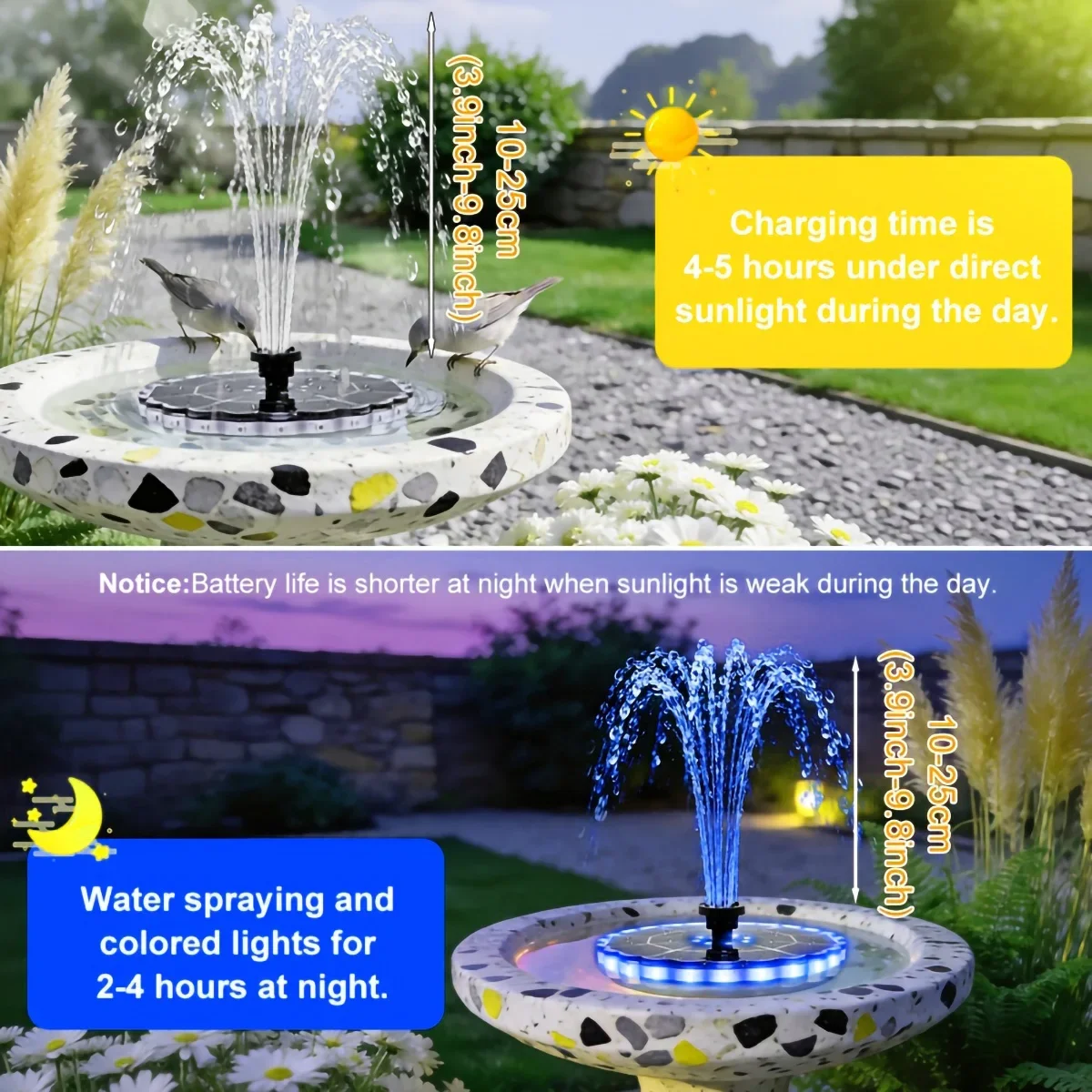 Solar Powered Floating Fountain With RGB LED Lights Solar Water Fountain With Multiple Nozzles For Bird Bath Garden Pond Outdoor