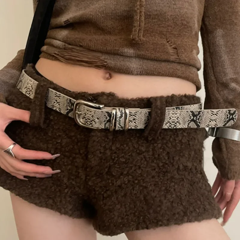 Y2K Leopard Print Belt Snake Skin Pattern PU Leather Belts 