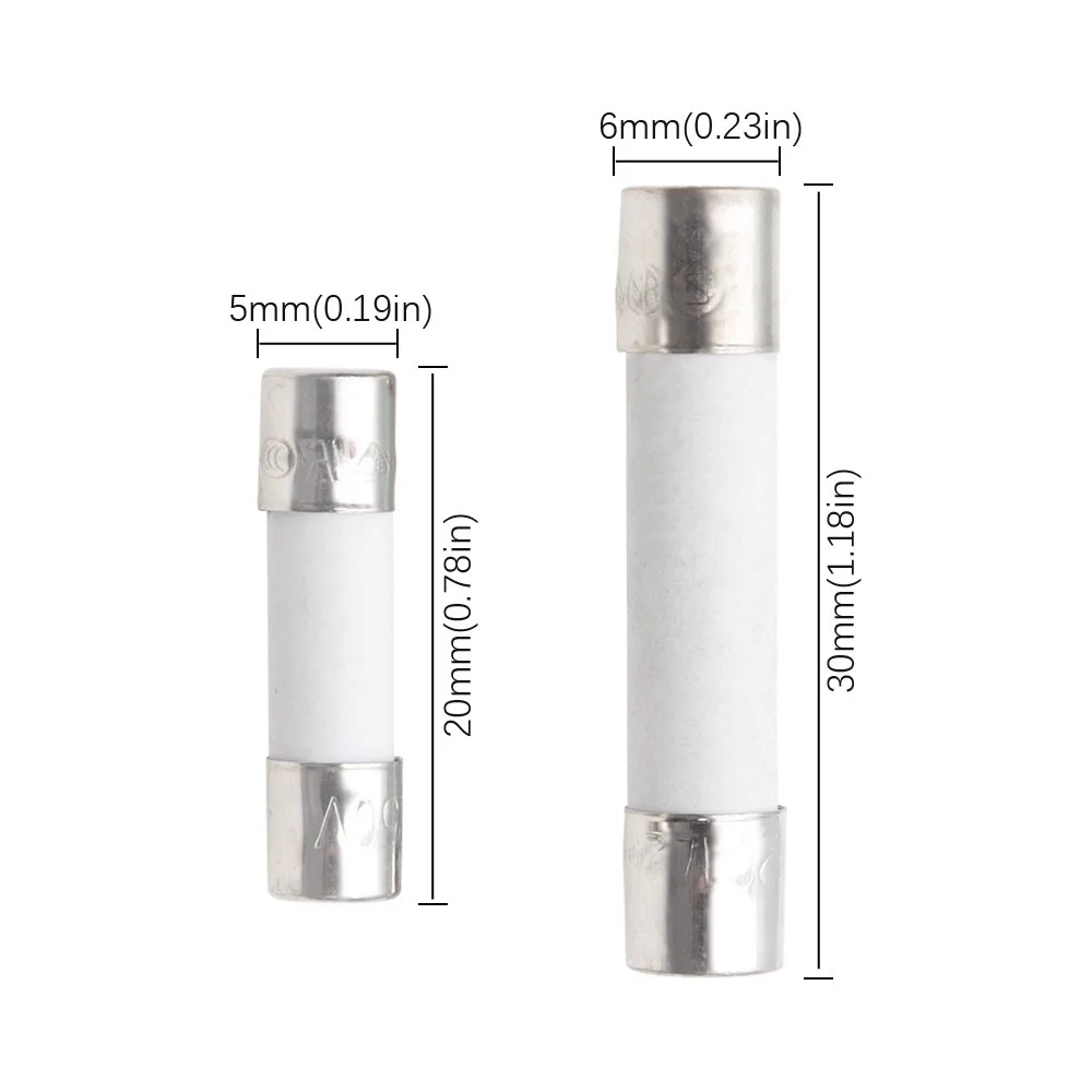 10pcs 5*20mm 6x30MM Ceramic fuse tube Quick break 250V fuse 0.5A 1A 2A 3A 5A 8A 10A 15A 20A