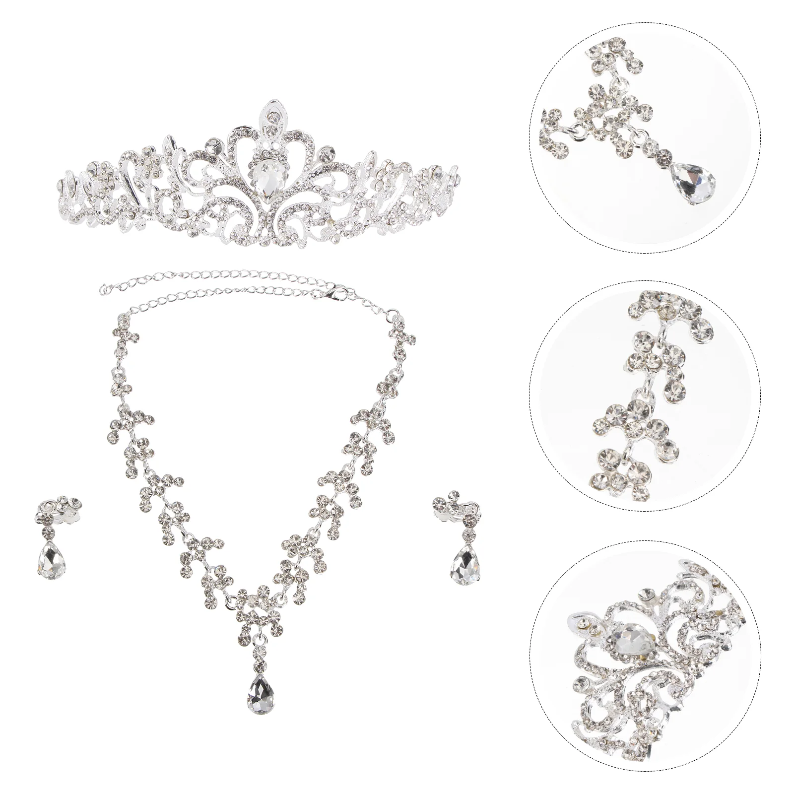 Bridal Tiara Hair Accessories for Women Wedding Earrings Necklace Crown Headgear