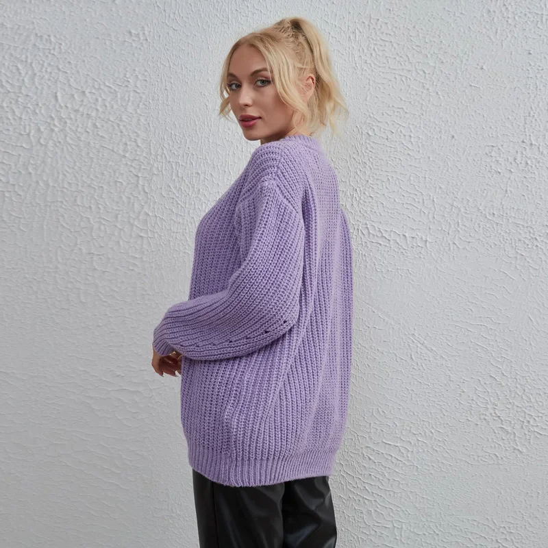 V-Neck Oversize Sweater Woman Casual Loose Knitted Jumper Korean Style Fashion Women Sweaters 2024 Autumn Winter