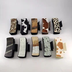 Cowboy style PU Leather leopard Printe Hair Claw Clips Nonslip Large Hair Clips For Women Strong Hold Hair Accessories