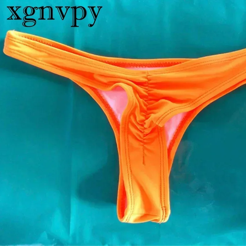 xgnvpy New Fashion Ladies Thong Swim Trunks Multiple Colors Solid Color Pleated Thong Swimwear Women Bikini Swim Trunks Hot Sale