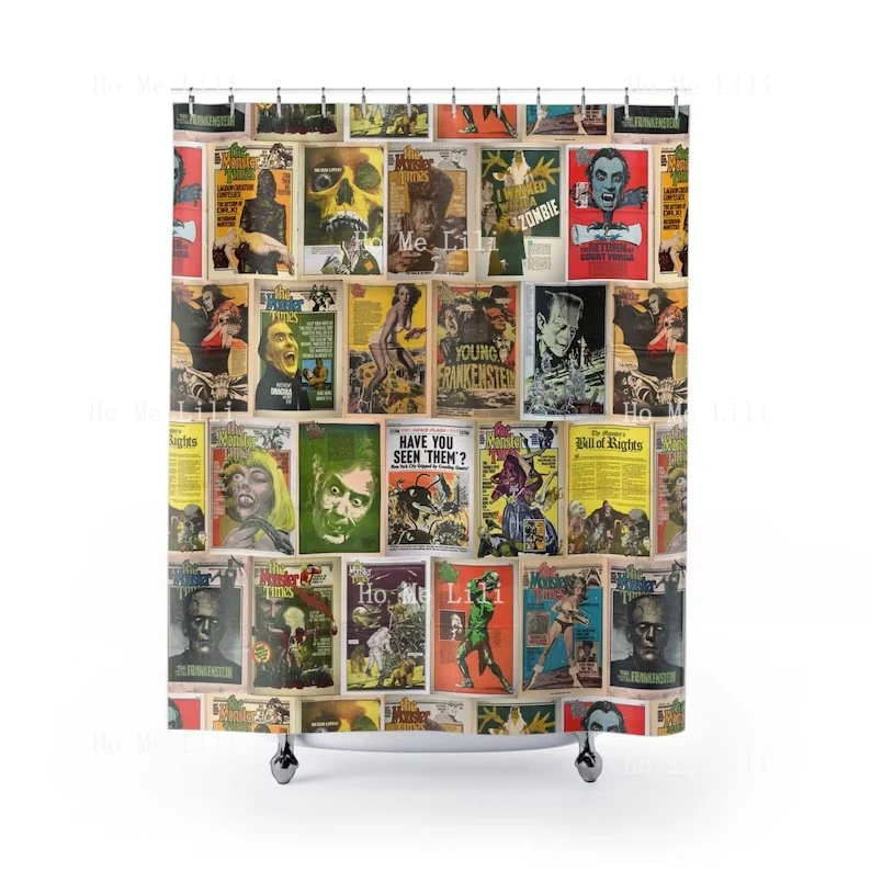 Retro Monsters Shower Curtains Vintage Horror Comics Movie Monsters Sci-Fi King Kong Unique Kitsch Bathroom Home Decor