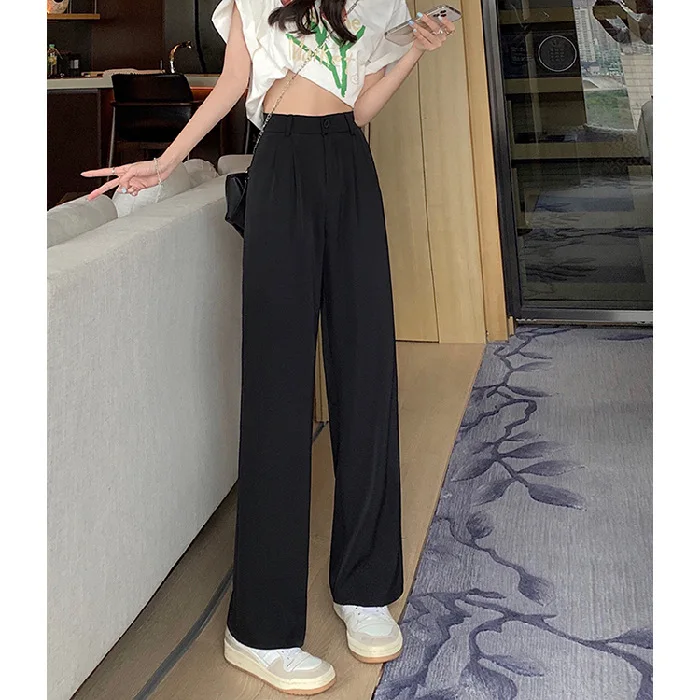 Traje holgado de pierna ancha para mujer, pantalones elegantes de oficina para mujer, pantalones casuales Harajuku, pantalones de cintura alta coreanos Y2k, tendencia de otoño