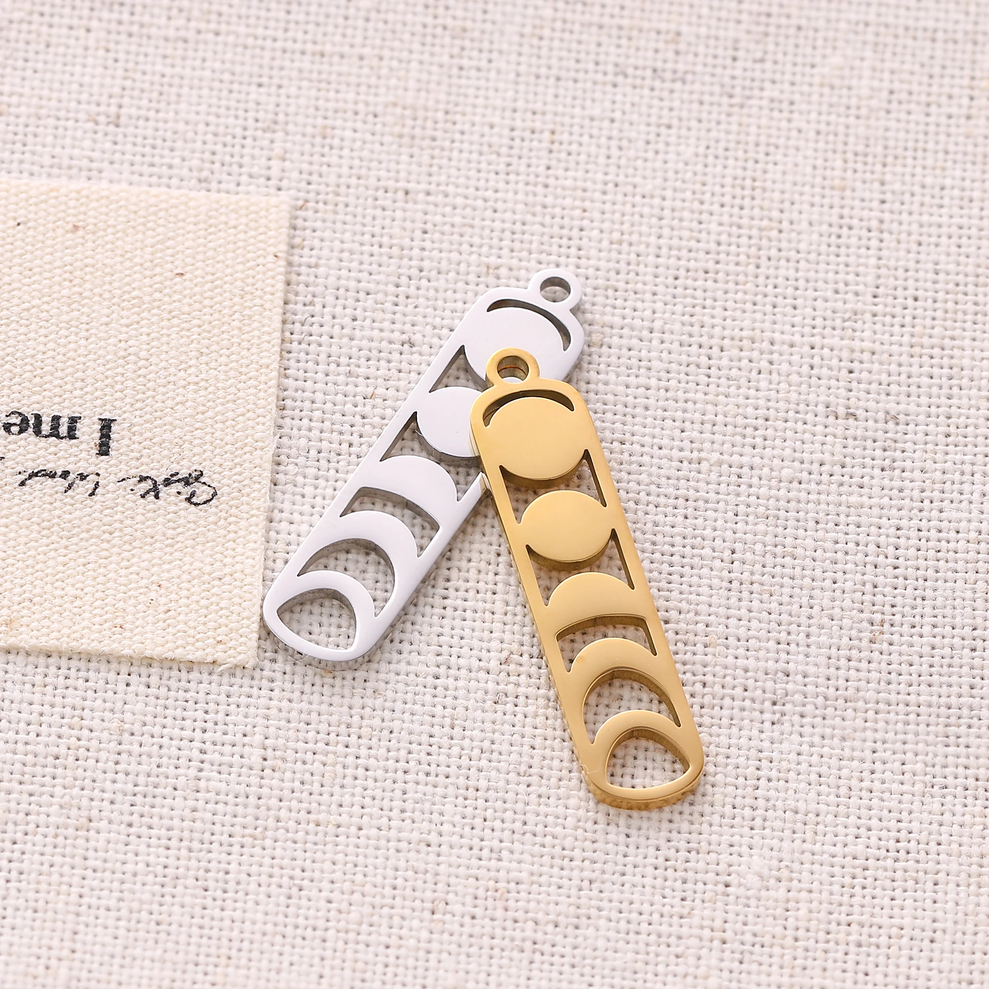 5Pcs/Lot From Crescent to Full Moon Charms Stainless Steel  Phases Of Moon Connector Sun Pendant for Necklace DIY Jewelry Making