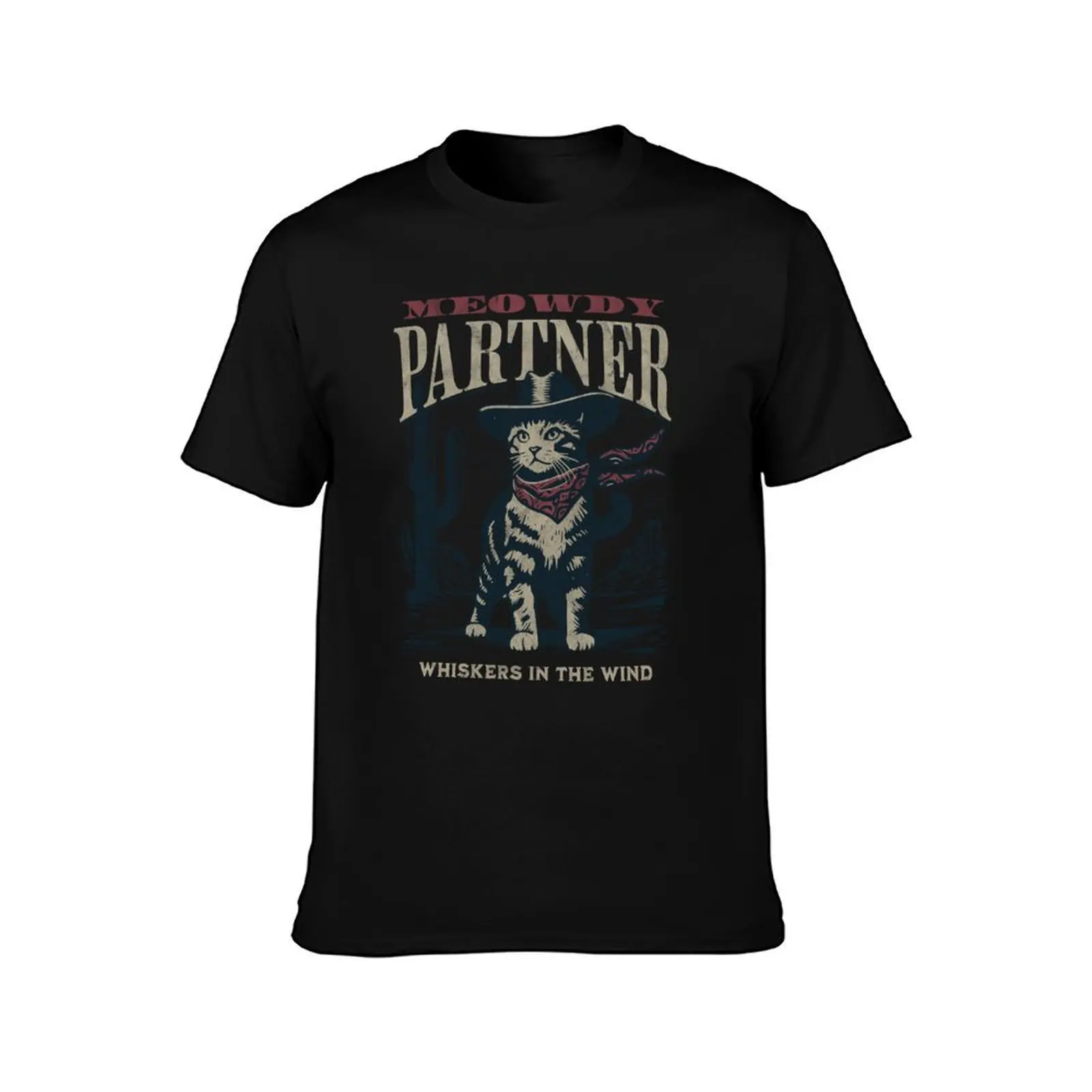 Meowdy Partner Whiskers in the Wind T-Shirt Daily Wear Plain Short Sleeve Shirt T-Shirt