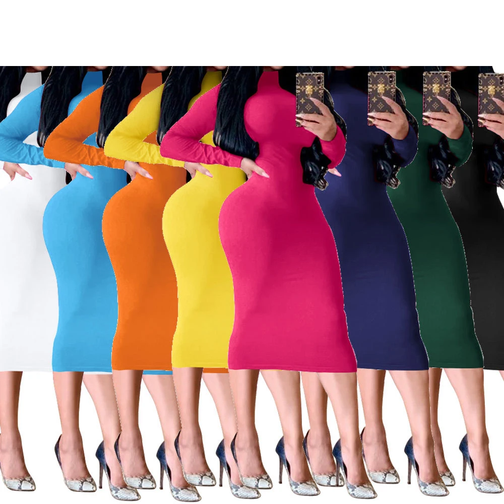 Long Sleeve Bodycon Women's Dress Sexy Party Bandage Long Dresses Thick Orange Blue Brown White Pullover Black Dress Xiny1